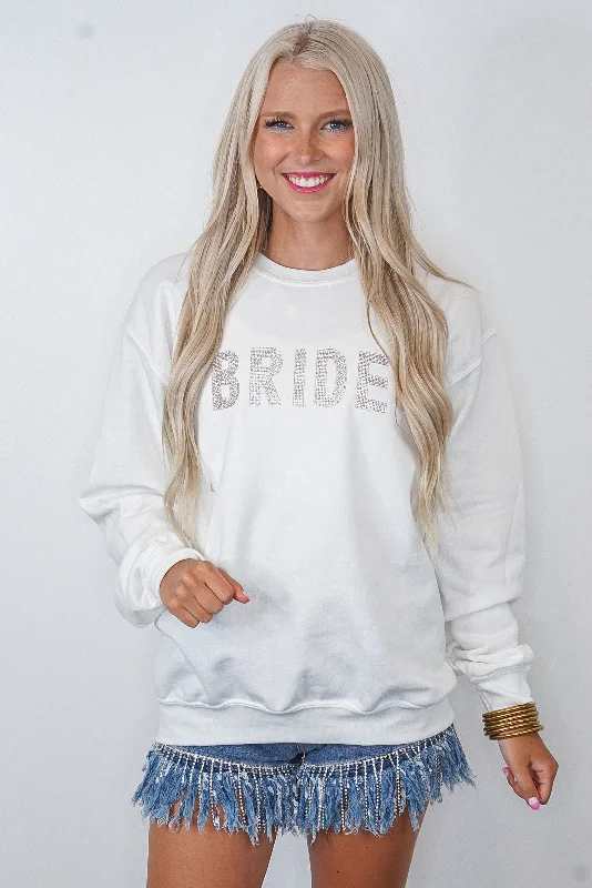 Women's Blouse with Keyhole CollarBlingy Bride Crew White Sweatshirt