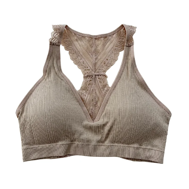 seamless bra with soft cups for all-day comfortBeige Lace Racerback Bralette