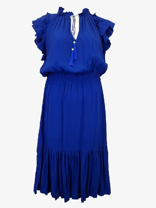 Women's Notched Collar DressesNatasha Gan Cobalt Ruffle Tie Front Maxi Dress Size 12