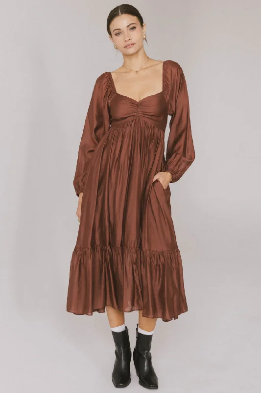 Women's Mandarin Collar DressesRael Midi Dress in Brown