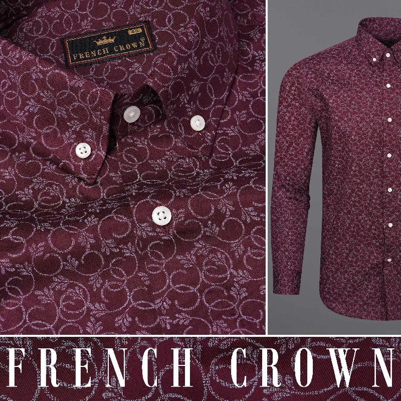 Women's Blouse with CollarWine Berry Ditzy Floral Twill Premium Cotton Shirt