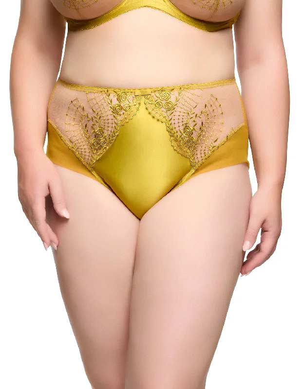 lightweight silk panties with a stretch lace trim for a flirty lookJulies Roses High Waist Brief - Chartreuse