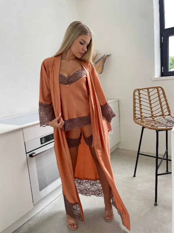 women's pajamas with a touch of whimsical funNightwear robe set: BRONZE & BROWN Long