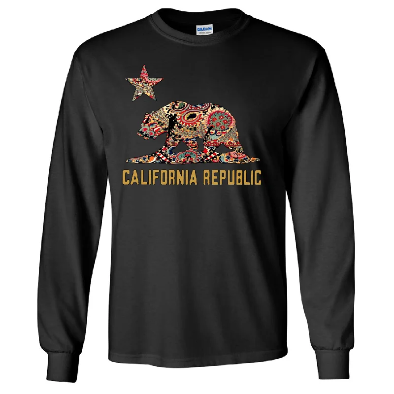 Women's Hooded Sweatshirts with Welt PocketsCalifornia Republic Paisley Bear Long Sleeve Shirt