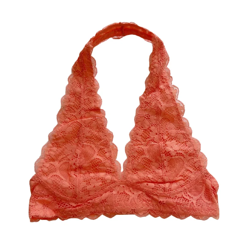 balconette bra for cleavage enhancementPeach Lace Halter Bralette