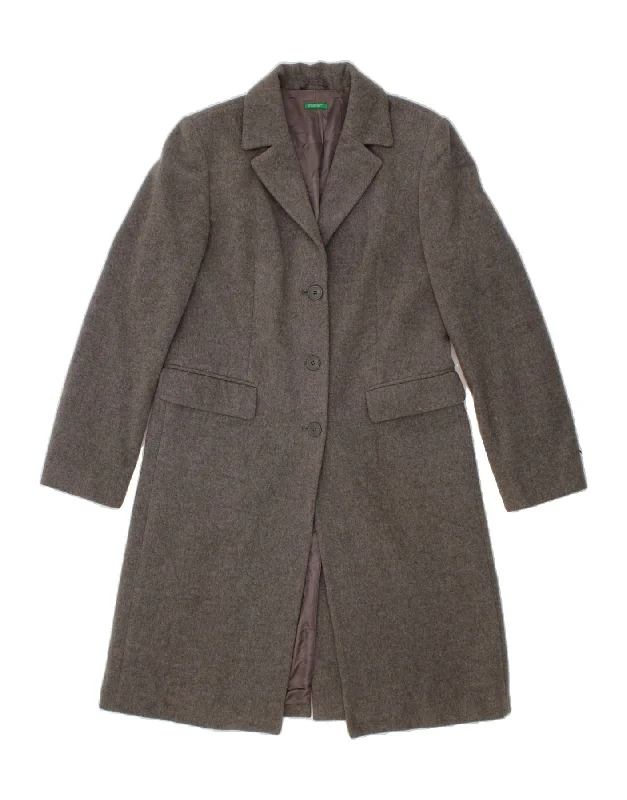 Women's Coats with Fur Trimmed ButtonsBENETTON Womens Overcoat IT 42 Medium Grey Wool