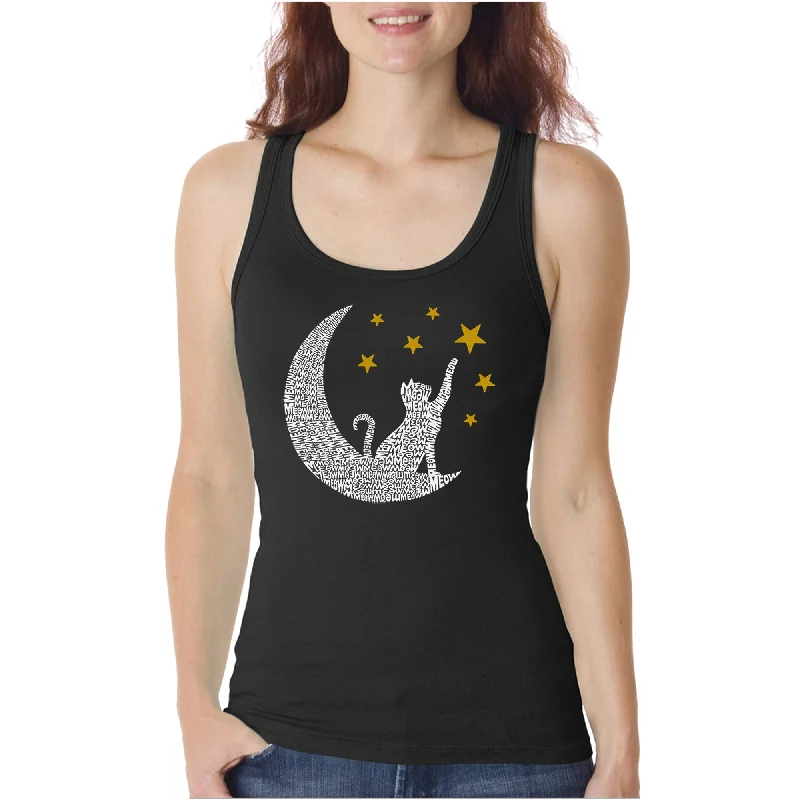 Women's Blouse with High CollarCat Moon - Women's Word Art Tank Top