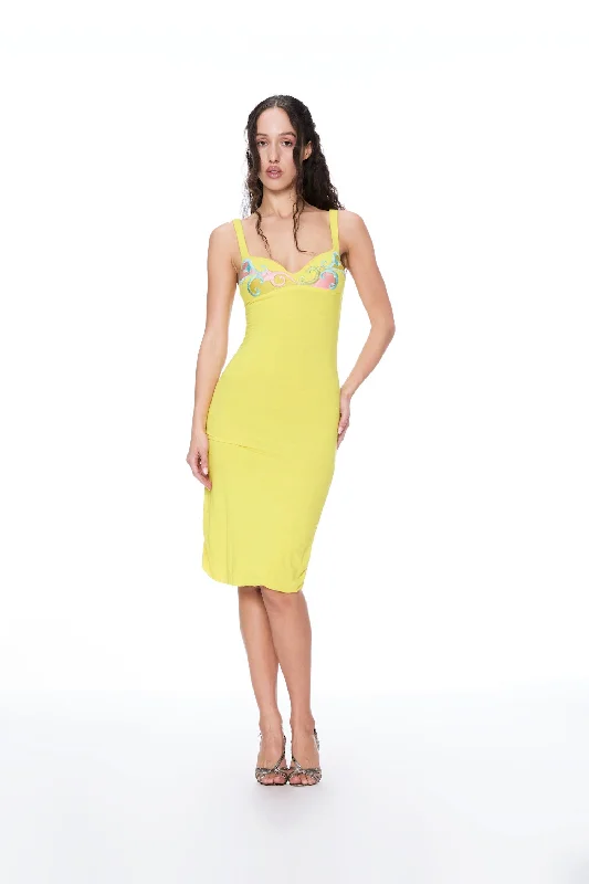 Women's Mandarin Collar DressesLA PERLA YELLOW MIDI DRESS