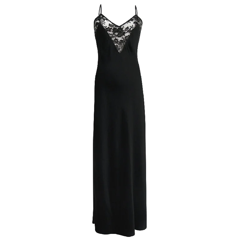 women's pajamas with a touch of eleganceAnkle-length Backless Silk Slip with French Lace Black