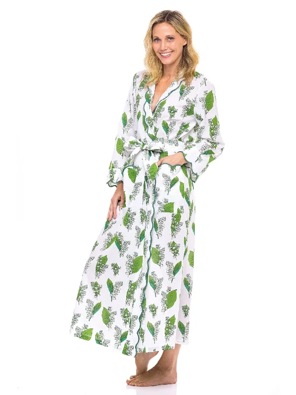 women's pajamas with cozy footiesLily-of-the-valley Classic Robe with Scalloping