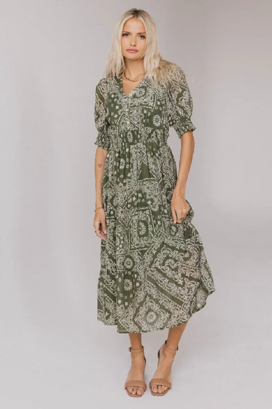 Women's Rounded Collar DressesDia Paisley Midi Dress - FINAL SALE