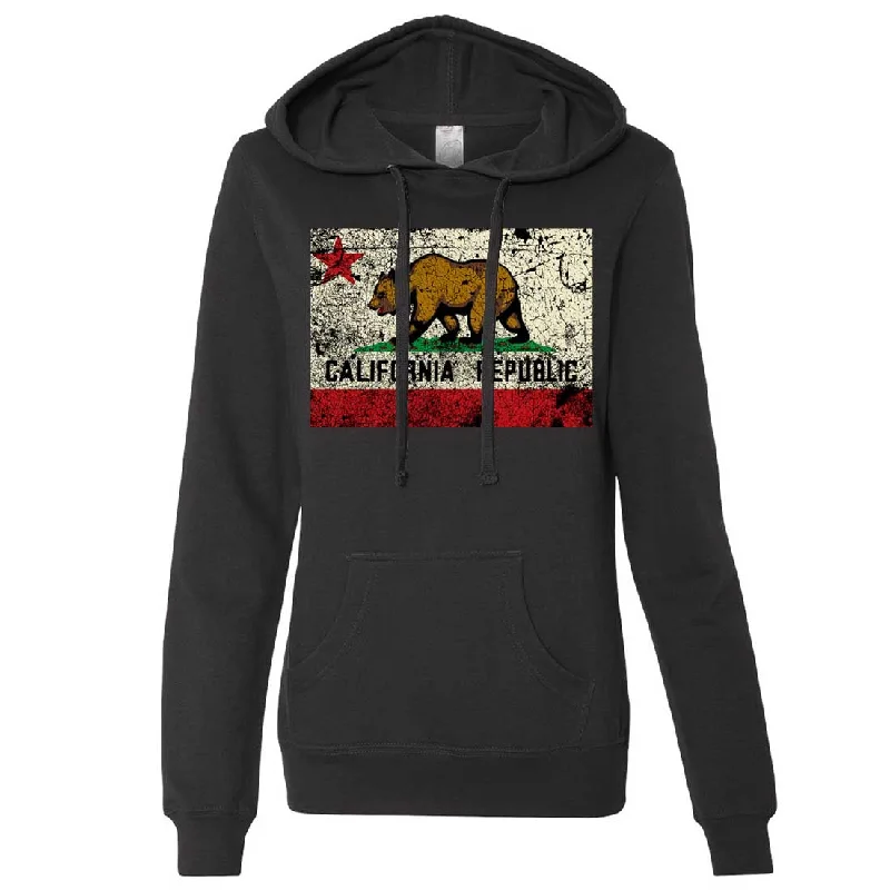 Women's Hooded Sweatshirts with Knit LiningCalifornia State Flag Distressed Ladies Fitted Hoodie