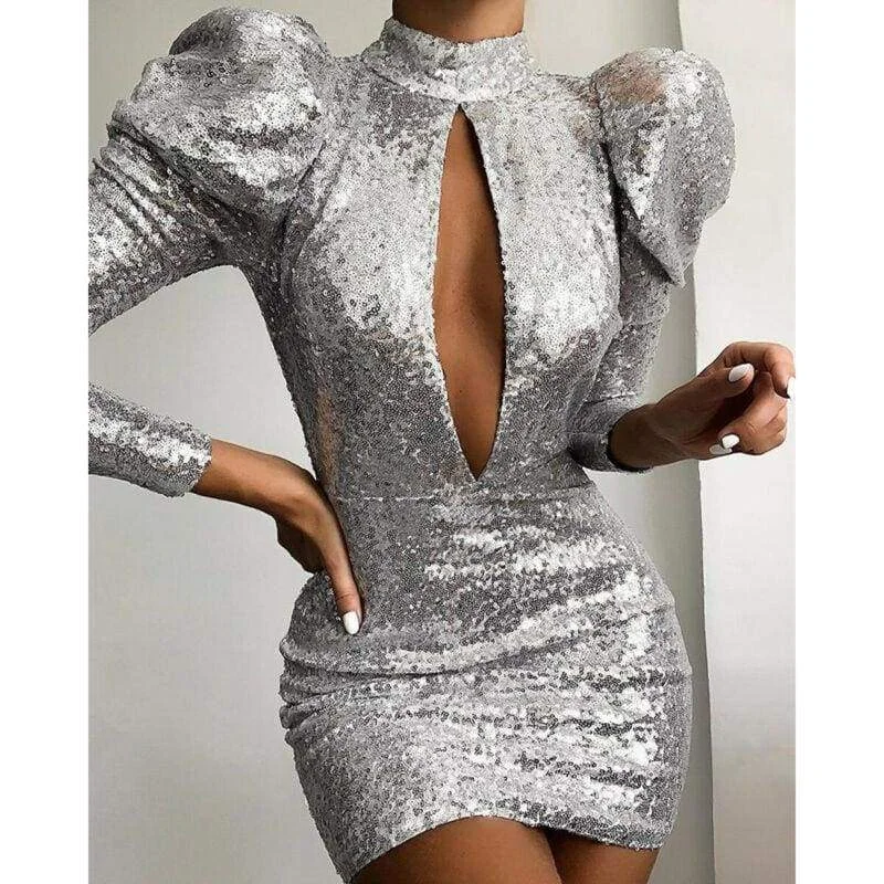 Women's Shift DressesFashionSierra - Ladies Women Sexy Glitter Sequin Dress Deep V-neck Strappy Bodycon Slim Fit Mini Dress Clubwear Formal Wedding Party Dress