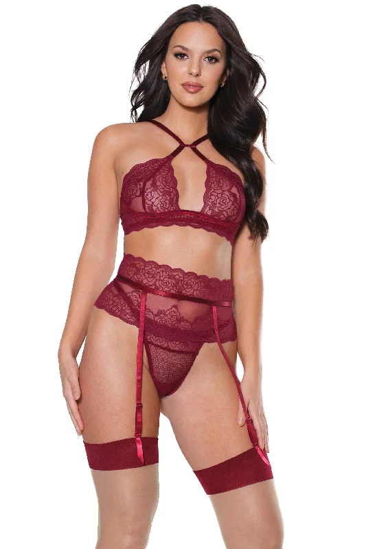 women's pajamas with a sophisticated eleganceCoquette 22313  Bra, Garter Belt & Thong Set  Merlot