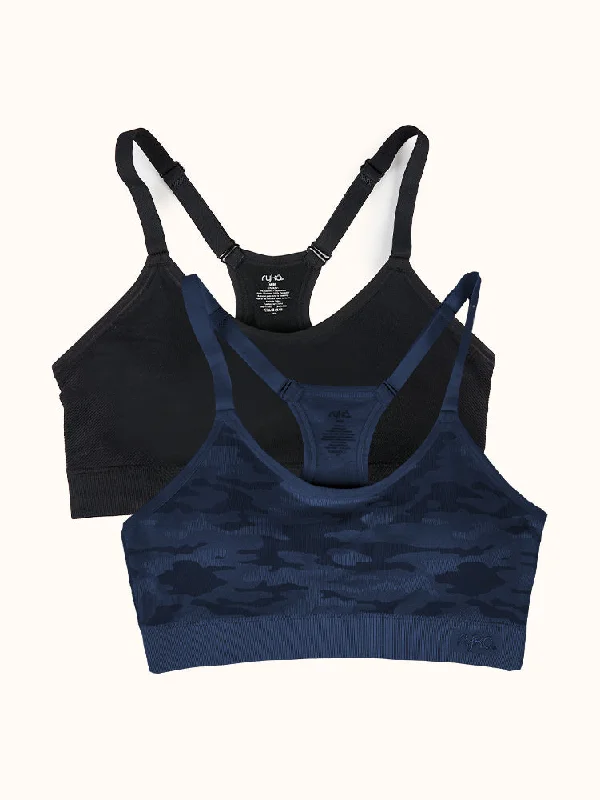 lightweight sports bra for runningCamo Pattern Cami Sports Bra (2 Pack) - Blue/Black