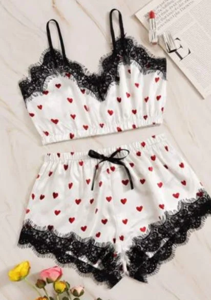 t-shirt bra for small breastslace trim heart print crop cami set