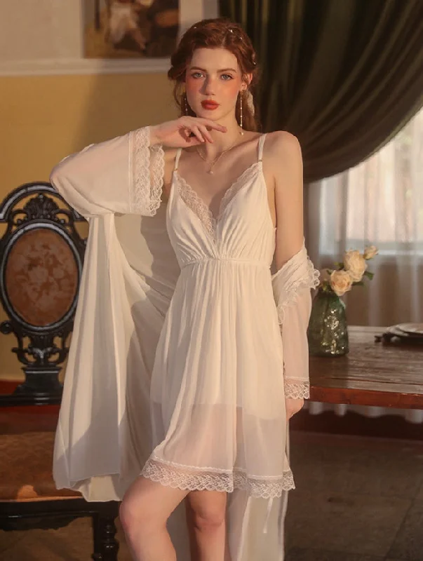 women's pajamas in solid colorsLace Nightgown, Embroidery Long Lingerie, Pajama, Lace Robe, Bridal Nightie