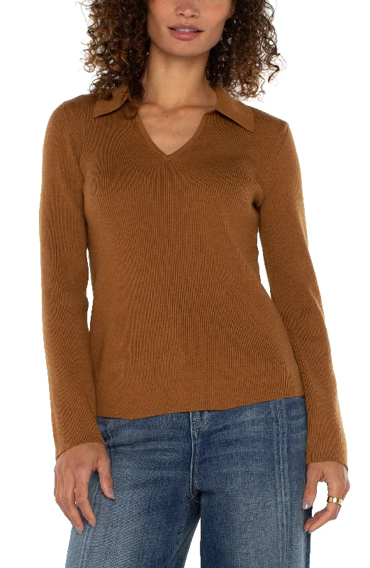 Women's Flared PantsLONG SLEEVE V-NECK COLLARED SWEATER