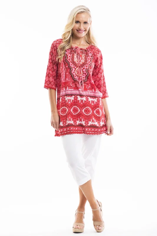 Women's Tailored ShortsRed White Moroccan Tunic