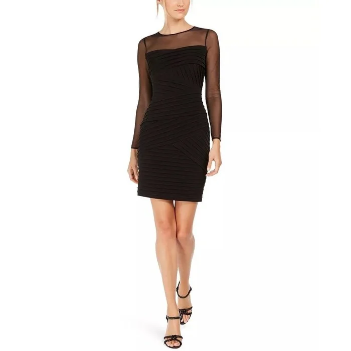 Women's Turtleneck DressesCalvin Klein Women's Illusion-Detail Bodycon Dress Black Size 10 P - 10 Petite