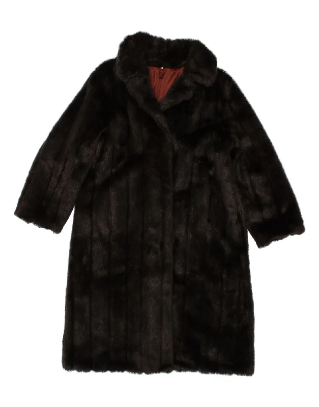 Women's Coats with Fur Trimmed BeltVINTAGE Womens Faux Fur Overcoat UK 16 Large  Black Acrylic