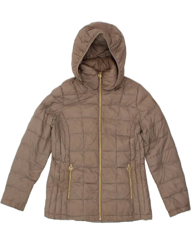 Women's Coats with BeltMICHAEL KORS Womens Hooded Padded Jacket UK 14 Medium Brown Nylon