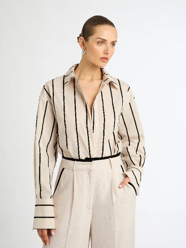 Women's Blouse with Boat CollarSTUDIO STRIPE SHIRT