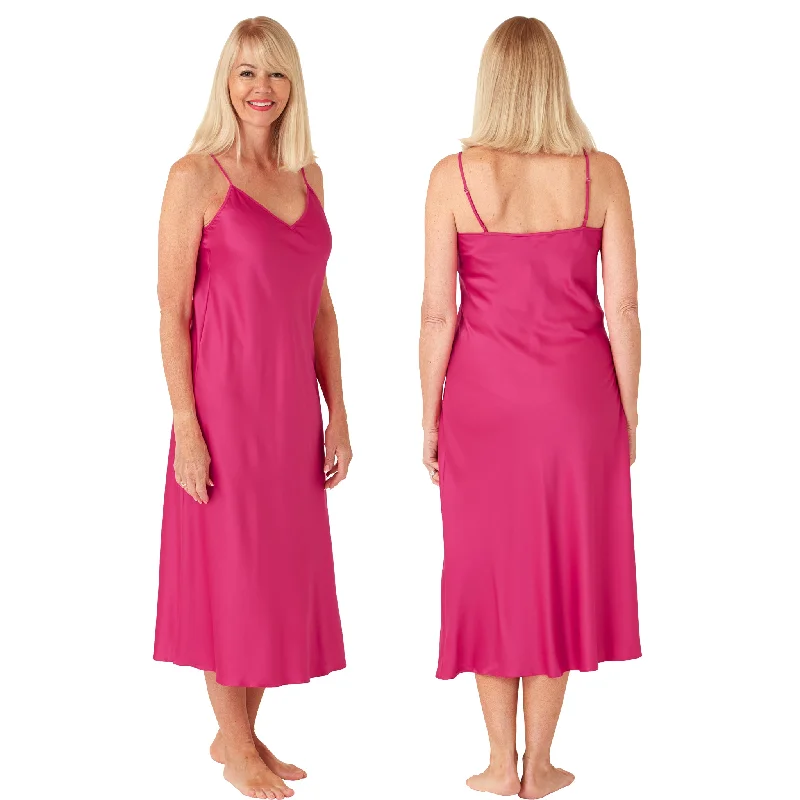 women's pajamas with a cozy, snug fit for ultimate comfortLong Full Length Plain Peony Pink Sexy Satin Chemise Nightdress Negligee PLUS SIZE