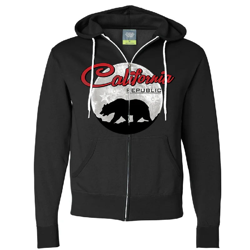 Women's Hooded Sweatshirts with Floral LiningCalifornia Republic Full Moon Bear Zip-Up Hoodie