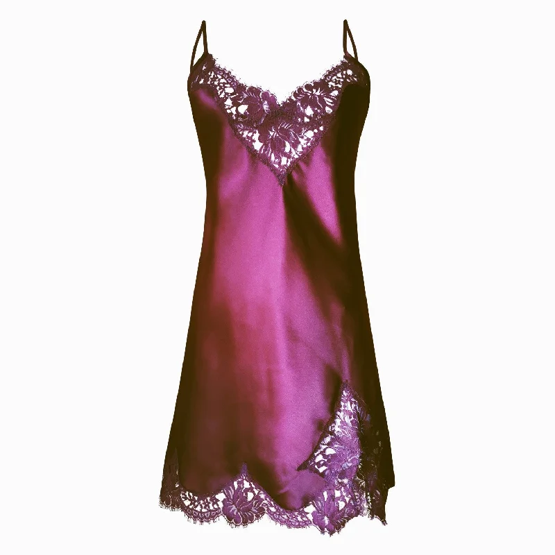 women's pajamas featuring floral embroiderySilk Slip Plum