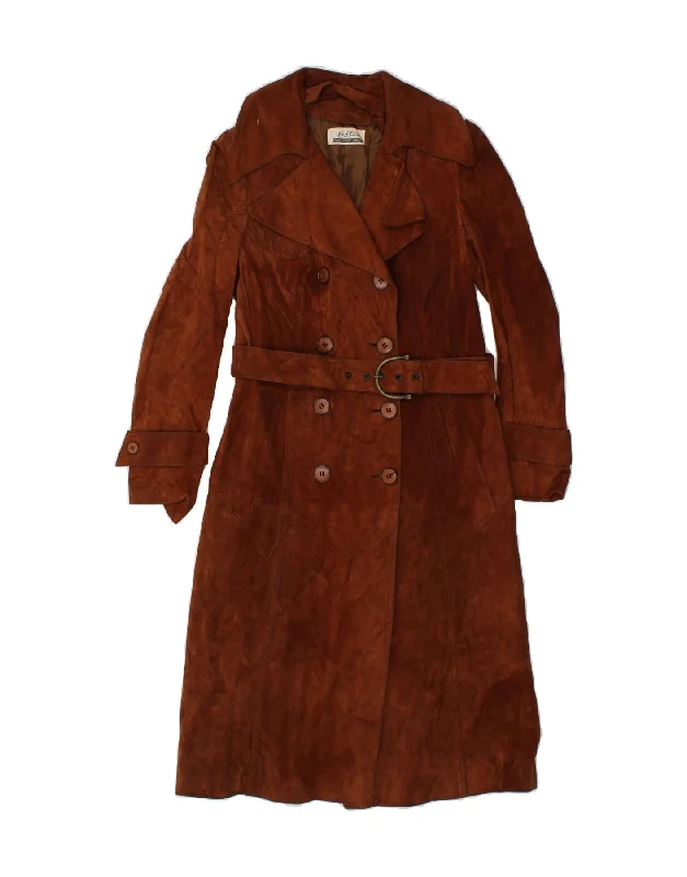 Women's Anorak CoatsBELFE Womens Suede Double Breasted Coat UK 8 Small Brown