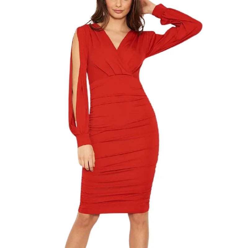 Women's Sleeveless DressesAx Paris Women's Split Sleeve Ruched Bodycon Dress Red Size 10