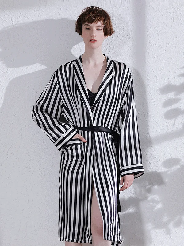 women's pajamas for all-season comfortHigh Quality Zebra Stripe Printed Silk Robe For Women