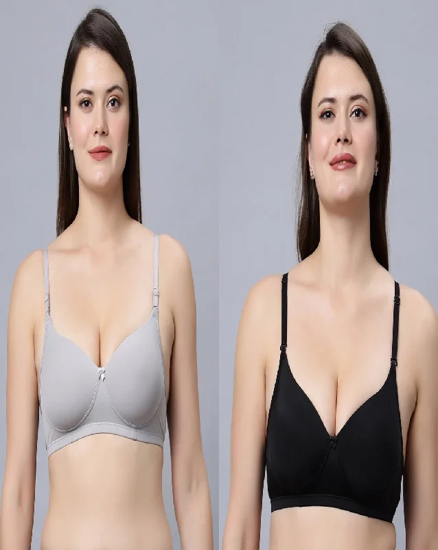 smoothing high-neck braMedium Coverage T-shirt Padded Black and Grey Color Bra (Pack of 2)