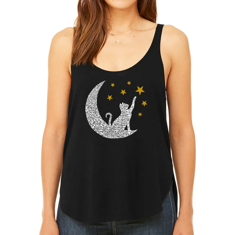 Women's Blouse with Notched CollarCat Moon - Women's Premium Word Art Flowy Tank Top