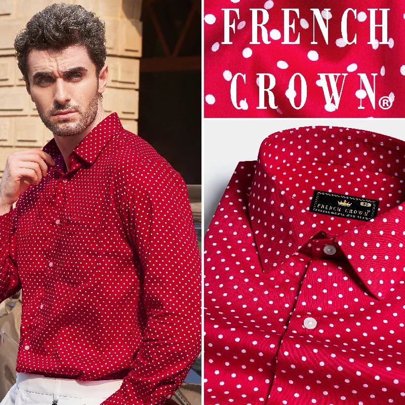 Women's Blouse with FlouncesScarlet Red and White Polka Dotted Premium Cotton Shirt