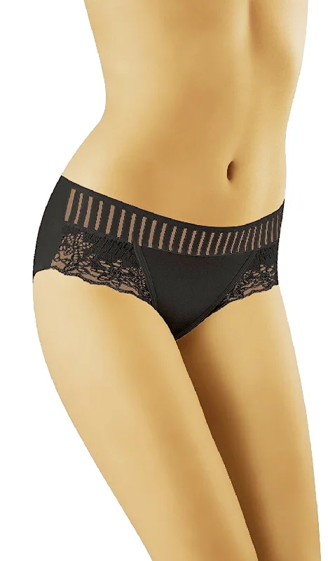 floral print hipster panties with a stretchable and breathable fabricLadies Gorgeous Deep Brief With Striped Band & Embroidered Lace Panels