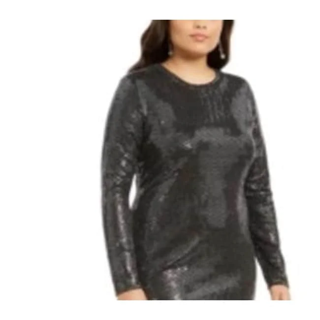 Women's Boat Collar DressesB Darlin Trendy Women's Plus Size Sequined Bodycon Dress Dark Gray Size 22