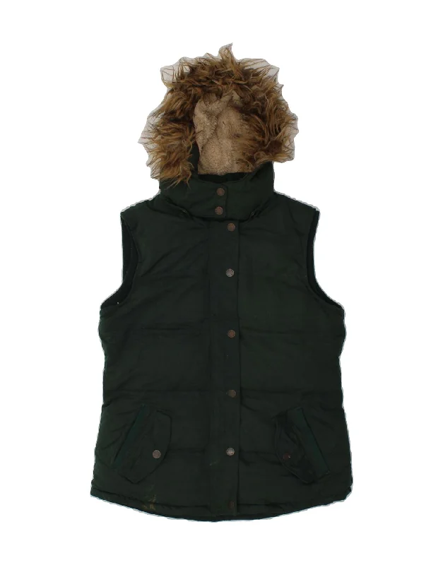 Women's Coats with Fur TrimmedFAT FACE Womens Hooded Padded Gilet UK 12 Medium Green Polyester