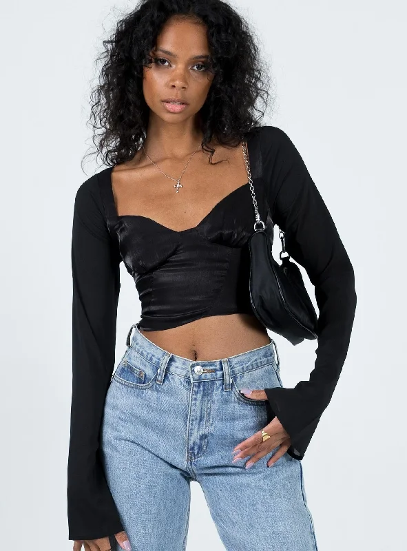 Women's Button-Up BlouseAfflect Long Sleeve Top Black