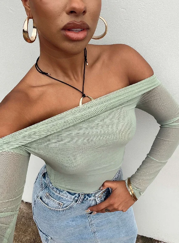 Women's Blouse with Peter Pan CollarGryce Off The Shoulder Top Green