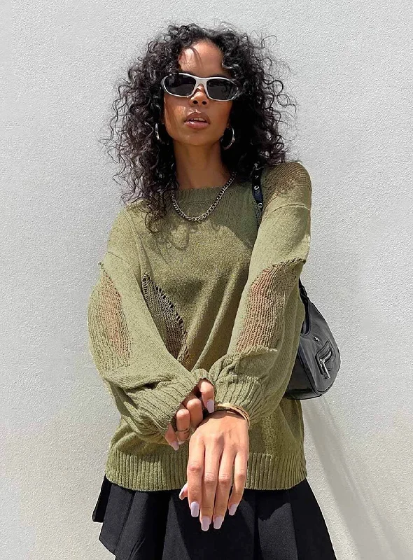 Women's Blouse with Low CollarWendy Oversized Knit Sweater Baby Khaki