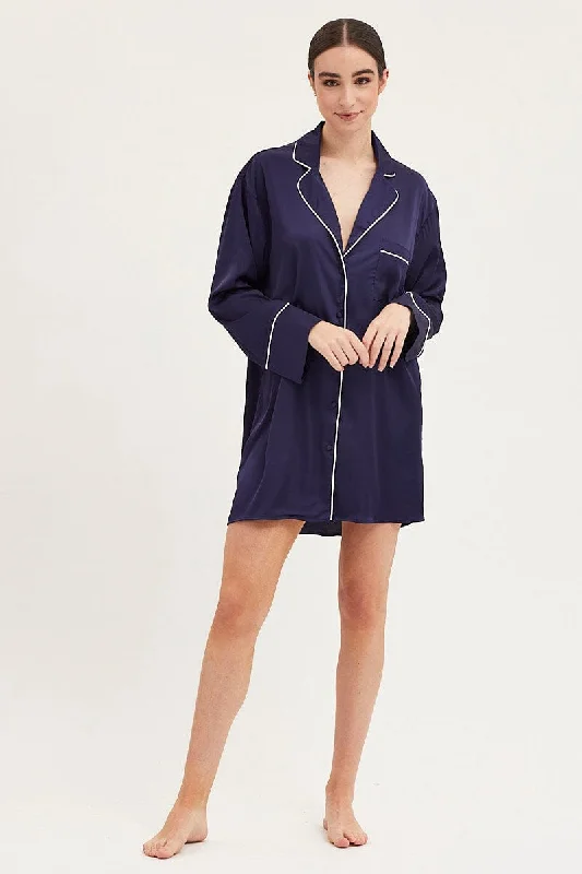 women's pajamas for everyday wearBlue Satin Pajamas Long Sleeve