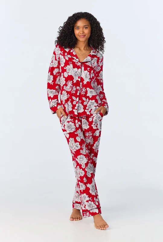 women's pajamas for travelCamellias Long Sleeve Classic Stretch Jersey PJ Set