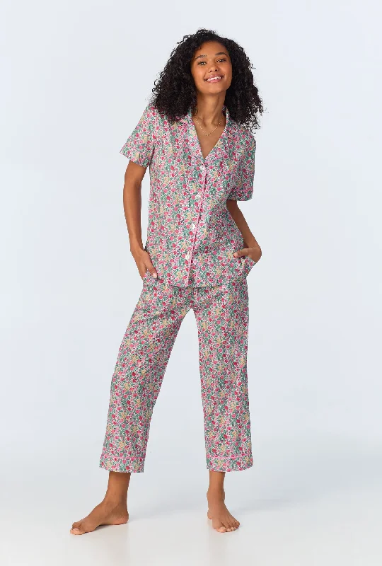 women's pajamas for the holidaysFlorence May Short Sleeve Classic Woven Cotton Tana Lawn Cropped PJ Set Made with Liberty Fabrics