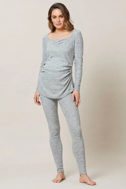 women's pajamas with a touch of eleganceGrey Maternity Long Sleeve Brushed Rib Nightwear Set