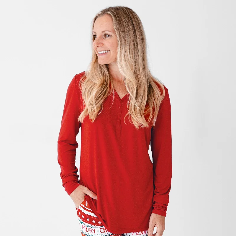 women's pajamas featuring floral embroideryHoliday Red Women's Pajama Top