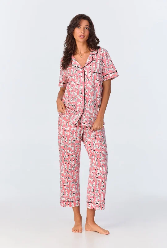 women's pajamas with pockets on legsLove Spot  Short Sleeve Classic Stretch Jersey Cropped PJ Set