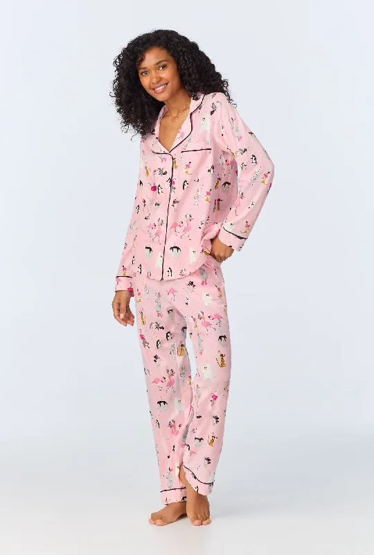 women's pajamas with a subtle shimmerParty Animals Long Sleeve Classic Stretch Jersey PJ Set