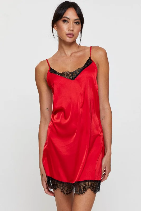 women's pajamas with a relaxed fitRed Satin Nightie Sleeveless